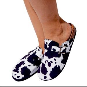 BLACK COW PRINT MULES